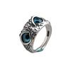 Anillo de Búho Ojos Azules Color Plata Liso Retro Nuevo Anillo Ojo del Diablo Joyería Fabricante Femenino Venta al por Mayor