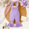 Macacão de Bebê com Suspensórios Florais, Calça Infantil em Padrão Waffle, Suprimento Transfronteiriço, Calça Flare de Verão para Meninas em Estoque