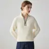 Suéter de cachemira con cuello alto y media cremallera, estilo holgado y casual, tejido de punto grueso tipo jersey para mujer, otoño/invierno 2026