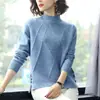Suéter estilo coreano com gola alta meia para mulheres, pulôver, novo suéter casual de tricô solto para outono e inverno com fenda na barra