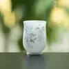 Taza de Té Floral Pintada a Mano de Arcilla de Jade Blanco, Taza Maestra de Cerámica, Taza de Aromas de Porcelana Blanca de Dehua, Juego de Té Kung Fu para el Hogar