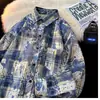 Camisa de hombre con estampado de cuadros tie-dye estilo retro americano para primavera y otoño, corte holgado, top tipo chaqueta elegante de manga larga