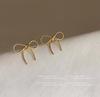 Pendientes coreanos elegantes y exquisitos con lazo para mujer, plata S925, moda japonesa y coreana, elegantes, chapados en oro, ligeros, de lujo, pequeños, para mujer.