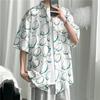 Camisa de Manga Curta Estampada Divertida Design Sense Retro Estilo Hong Kong Verão Fina Masculina Solta Versátil ins Roupas Top