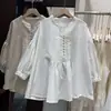Ropa de Verano 2026 Estilo Japonés Fresca y Juvenil Blusa Casual Artística Holgada con Pliegues de Manga Media para Mujer