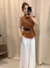 Atuendo de Verano de Moda para Mujer Nuevo Elegante Ajustado Sin Mangas con Solapa y Pantalones de Pierna Ancha Conjunto Casual Juvenil de Dos Piezas