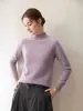 Suéter de cachemira suave para mujer, de punto, con cuello medio alto de doble hilo, estilo simple y versátil, mangas raglán, suéter base adelgazante