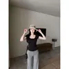 Camiseta de Algodón Cachemir Acanalada de 40 Hilos, Estilo Coreano Dulce con Mangas Volantes para Mujer, Top de Verano Ajustado