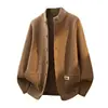 Nuevo Suéter Cardigan de Moda Otoño/Invierno 2026 con Cuello Alto para Hombre, Tejido Grueso, Chaqueta Cardigan Sencilla de Color Sólido para Hombre