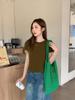 Camiseta de Manga Corta con Hombro Descubierto Color Naranja Sucio Pura Estilo Coreano para Mujer Verano Simple Única Chic Ajustada Prenda Interior