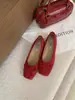 Estilo Coreano Simple Lazo de Terciopelo Nariz de Cerdo Punta Cuadrada Zapatos Planos de Ballet para Mujer 2026 Verano Otoño Nuevos Versátiles Zapatos Rojos Pequeños