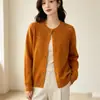 Cárdigan de Punto Calado con Cuello Redondo para Mujer 2026 Otoño Nuevo Holgado Versátil Color Sólido Suave Esponjoso Abrigo Suéter Top
