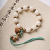 Pulsera de anillo único de Bodhi de Jade Blanco y Flor de Loto diseño original pulsera con sándalo verde melocotón Flor de Loto pulsera vintage Mori