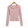 Xmy2543-25 Pura Pasión Sexy Sudadera con Capucha Escote en V Ajustada Manga Larga Camiseta Otoño Nuevo Estilo Coreano Chica Popular