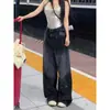 Jeans Feminino Plus Size Estilo Coreano Tendência Versátil Moda Novo Outono Casual Preto Jeans Brilhante Perna Larga Emagrecimento Tendência