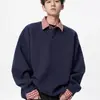 Sudadera con Parches Estilo Americano de Dos Piezas Falsas con Cuello para Hombre, Marca de Moda, Nueva Camiseta de Manga Larga Holgada tipo Polo para Pareja Primavera y Otoño