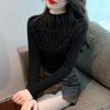 Moda Blusa Gola Alta Metade Strass Quente Blusa Tricotada Feminina 2023 Outono e Inverno Nova Camiseta Básica Top Feminino Ajustado Interno