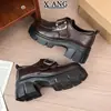 En stock~Zapatos de plataforma de 7 cm de grosor para aumentar la altura para mujeres bajitas, mocasines negros JK uniformes de cuero genuino, zapatos de plataforma de un solo color