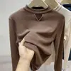 Camiseta Interior de Terciopelo Alemán Cepillado Doble Cara para Mujer 2027 Otoño/Invierno Nuevo Estilo Hueco Ropa Interior Cuello Semi-Alto Top Engrosado con Terciopelo