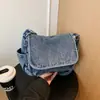 Bolsa Transversal Jeans Retrô com Aba Feminina Estilo Coreano Simples de Lona Pequena Casual para Trabalho Passeio Armazenamento Bolsa Mensageira