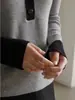 Ss Studio Jersey de Punto de Lana Gris Contrastante para Mujer Otoño e Invierno Manga Larga Camisa Base Top