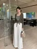 Pantalones Casuales Rectos de Pierna Ancha Adelgazantes de Cintura Alta Elegantes para Mujer Xiu Xixi 2026 Otoño Algodón Tencel K82252