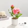 Bonsái Artificial de Peonía de Dos Cabezas Personalizado Decoración Creativa para el Hogar Adornos de Flores de Simulación Plantas Verdes Plantas en Maceta de Simulación