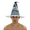 Sombrero de Mago Bruja Gris de Halloween Puntiagudo Plisado Sombrero de Mago para Fiesta de Desempeño Sombrero de Copa Accesorios para la Cabeza