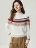 Suéter 100% Cachemir Puro para Mujer Otoño Invierno Nuevo Fair Isle Engrosado Cuello Medio Alto Tejido Pulóver Suéter de Manga Larga