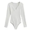 Bodystocking de Manga Larga Acanalado con Cuello en V Profundo Nuevo Otoño 2026 Sexy Adelgazante Sexy Camiseta Base Camiseta Interior