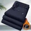 Calças casuais masculinas, com forro de fleece, grossas, de corte reto, modelagem solta, com bom caimento, elásticas, versáteis e adequadas para esportes e uso diário.