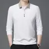 Nueva Camisa Polo de Manga Larga para Hombre de Primavera y Otoño, Casual, Verde, para Hombres de Mediana Edad, Cuello de Tijera, Camiseta Lapp para Hombre