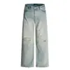 Jeans rasgados y desgastados para hombre, estilo punk americano, lavado degradado, pantalones holgados de pierna recta, moda urbana, pantalones tipo papá hasta el suelo