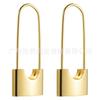 Brincos de pino de trava quadrada simples de aço titânio banhado a ouro 18K no mesmo estilo brincos de trava de metal de personalidade E5282
