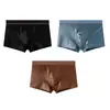 Ropa interior de hombre Huajielong de nailon de seda helada, color liso al por mayor, tiro medio, talla grande, bóxers transpirables para hombre, se puede enviar en nombre de los clientes