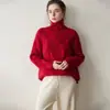 25 Suéter Nuevo de Cachemira Otoño e Invierno para Mujer de Cuello Alto Medio de Longitud Media Holgado de Rombos Grandes Engrosado Base Falda Larga Aguja