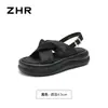 Sandalias de Satén Jacquard con Suela Gruesa Zhr Fashion 2026 Nuevo Estilo de Verano Cómodas de Suela Suave que Aumentan la Altura Calzado Hueco para Mujer