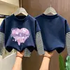 Camiseta para niña para primavera y otoño, manga larga combinada, nueva y elegante camiseta de otoño para niños 2026, camiseta básica de algodón puro para bebés