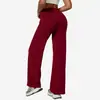 Calça de Yoga Reta de Cintura Alta Estilo Europeu e Americano com Sensação de Pele Nu, Calça de Yoga de Perna Larga Levanta Bumbum, Calça Esportiva para Pilates, Corrida e Fitness