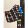 Suéter de Punto con Bloques de Color Melanoides, Cuello Medio Alto, Media Cremallera, Estilo Perezoso Otoño Invierno para Mujer, Top Rayado Holgado Adelgazante