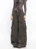 Jeans Retrô Americano de Algodão Lavado com Pregas e Bolsos Grandes Unissex Dança de Rua Hip-Hop Calças Cargo de Perna Larga Comprimento Total Tendência Masculina