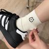Meias Zhuji novas de cor sólida meias de cachorro femininas ins da moda fofas AB meias de cano médio alta cor desenho animado listras verticais longas