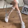 Calcetines Lolita de Pantorrilla Calcetines Finos de Encaje a Media Pantorrilla Calcetines de Felpa Blancos de Primavera y Verano para Mujer Transpirables Calcetines Lolita