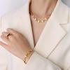 Collar minimalista de estilo ins europeo y americano popular con cadena de eslabones cosida con nariz de cerdo de acero de titanio chapado en oro de 18k E282-P270