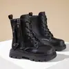 Botas Martin para crianças de 6 a 12 anos, botas de couro para meninas, estilo outono e inverno, botinhas curtas estilo britânico, estilo workwear, botas estilosas de sola grossa de cano médio