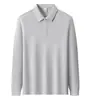Camisa polo de manga larga de color liso con cuello, alta elasticidad, cuello clásico a rayas, color liso para hombre, se puede imprimir o bordar