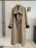 Gabardina larga KEKEZOON con bloques de color y cuello de corbata para mujer, nueva chaqueta casual de manga larga para otoño 9079