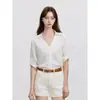 Camisa Blanca de Lino de Manga Corta Estilo Old Money para Mujer, Corte Holgado, Blusa de Algodón y Lino de Alta Gama, Elegante Top de Cinco Mangas para Verano
