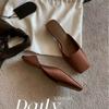 Nuevo Estilo con un Toque Francés~ Sandalias Mocasín de Punta Cuadrada con Tacón de Triángulo de Satén para Mujer, Zapatillas Medias Cerradas de Verano
