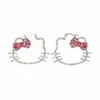 Aretes y Broqueles de Hello Kitty con Diamantes Completos Super Flash de Dibujos Animados para Mujer Pendientes de Diseño de Nicho Accesorios Dulces y Lindos Joyería para Orejas